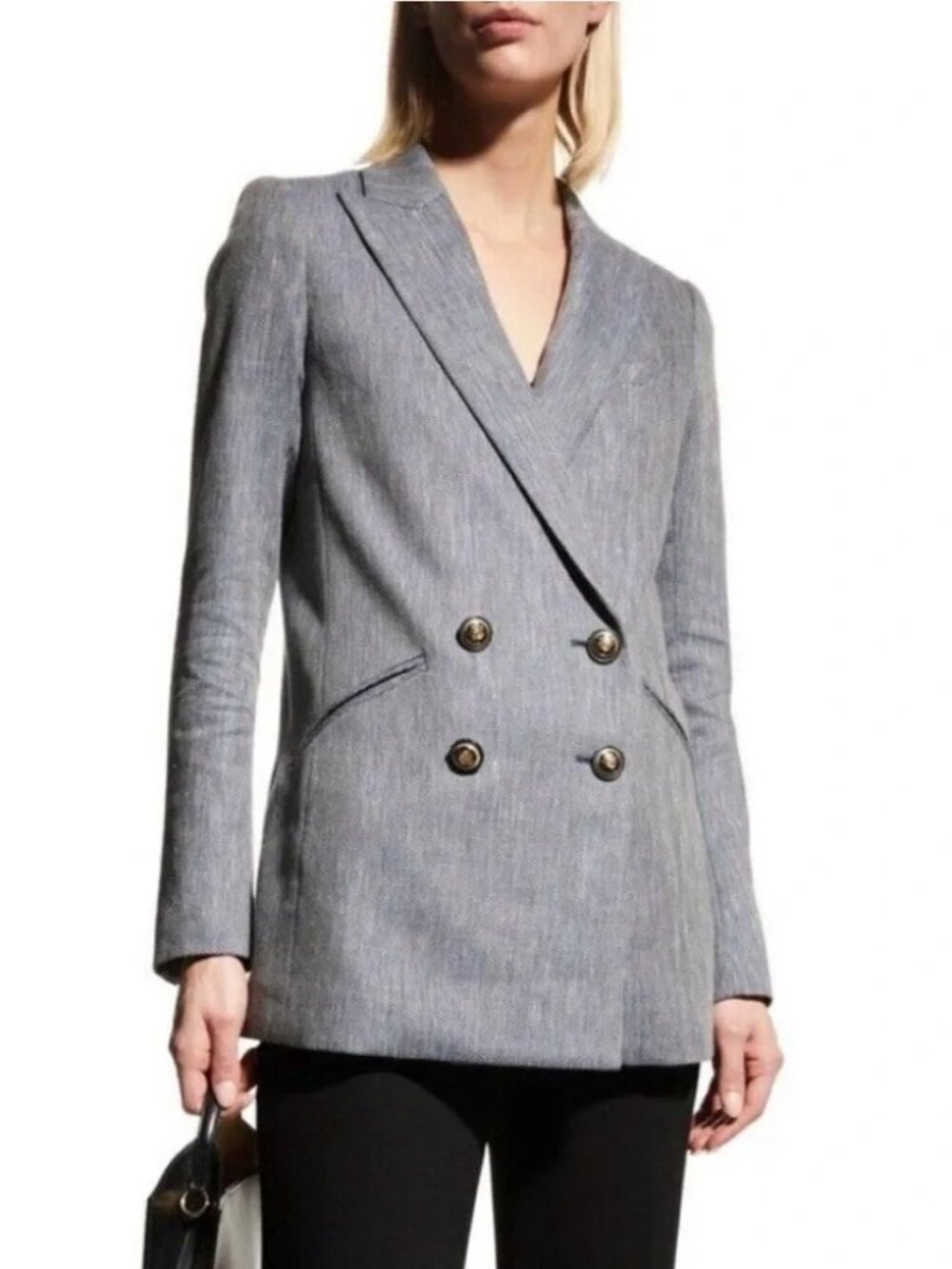 *NWT* Veronica Beard Blue Gray Herringbone Dickey Double-Breasted Blazer